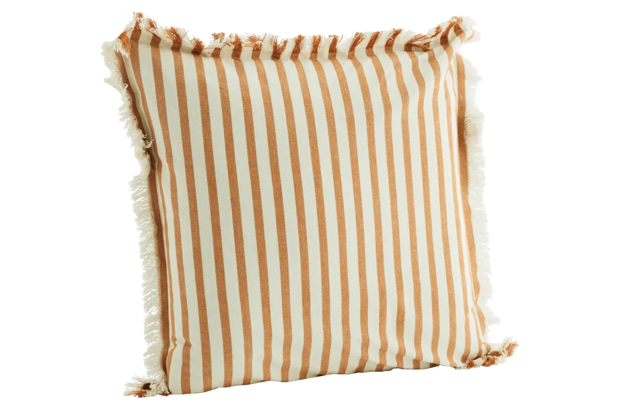 Honey stribet pudetræk med frynser 50 x 50 cm - Billede 2